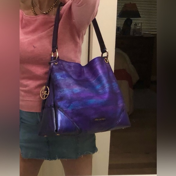 VINTAGE Michael Kors Metallic Mult Color Pebbled Leather Shoulder Bag Tote Purse - Picture 4 of 16